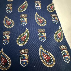 Tommy Hilfiger Navy Tie with Paisley and Crest Design